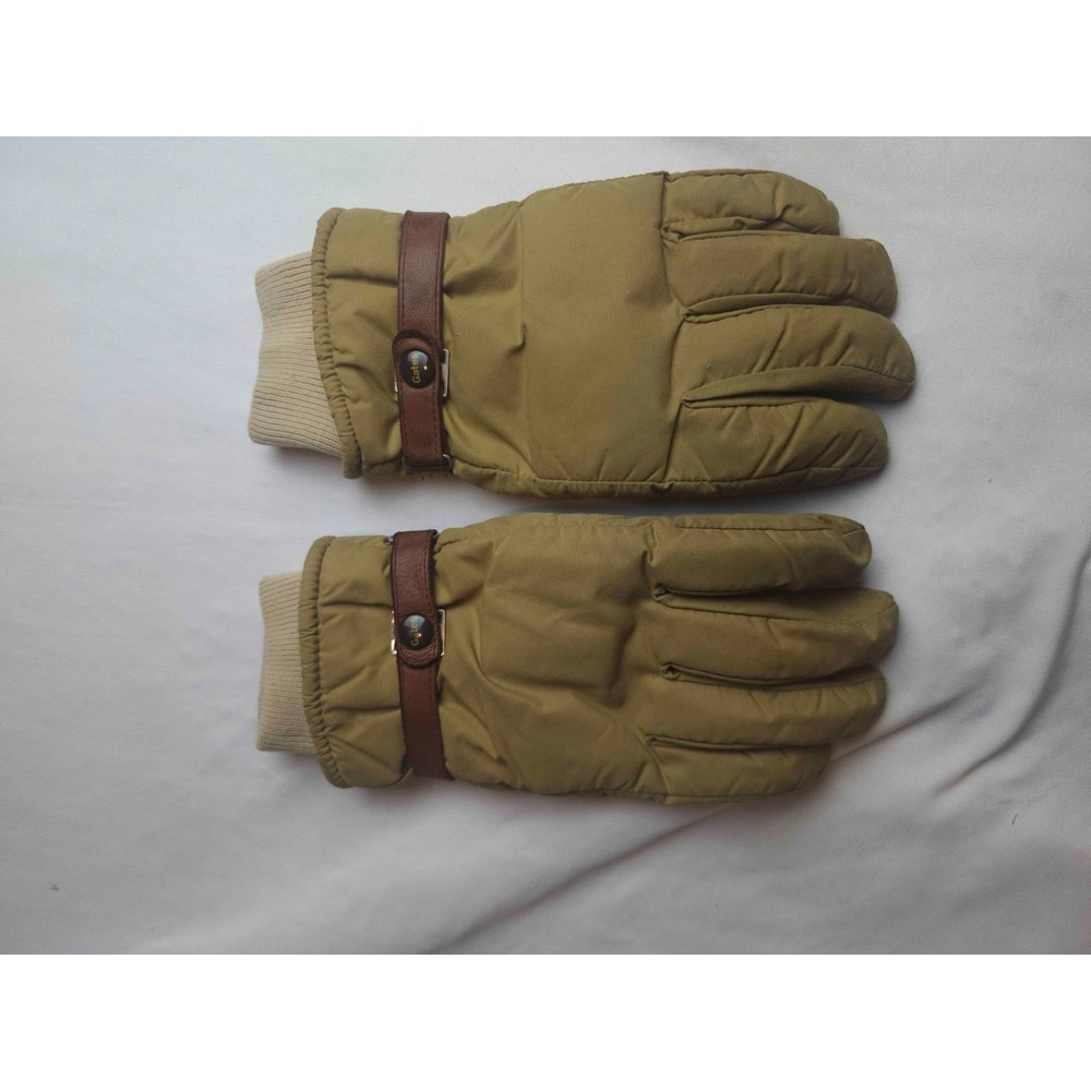 Vintage Gates Winter Gloves Mens Large Tan Nylon Brown Leather Strap Outdoor